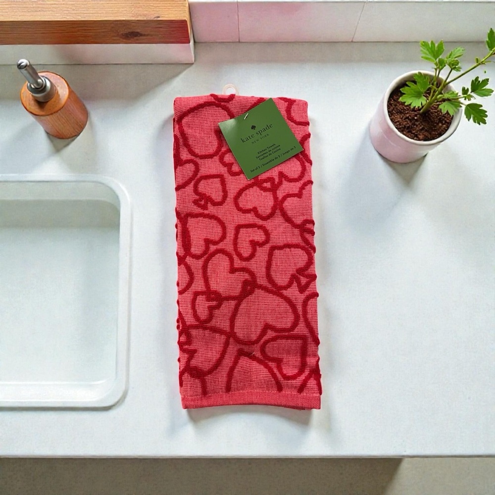Kate Spade Set of Red Heart Pattern Towels